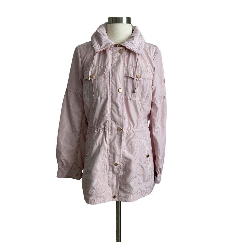Michael Kors Anorak Jacket Women's S Pink Utility Hooded Rain Coat Zip Snap